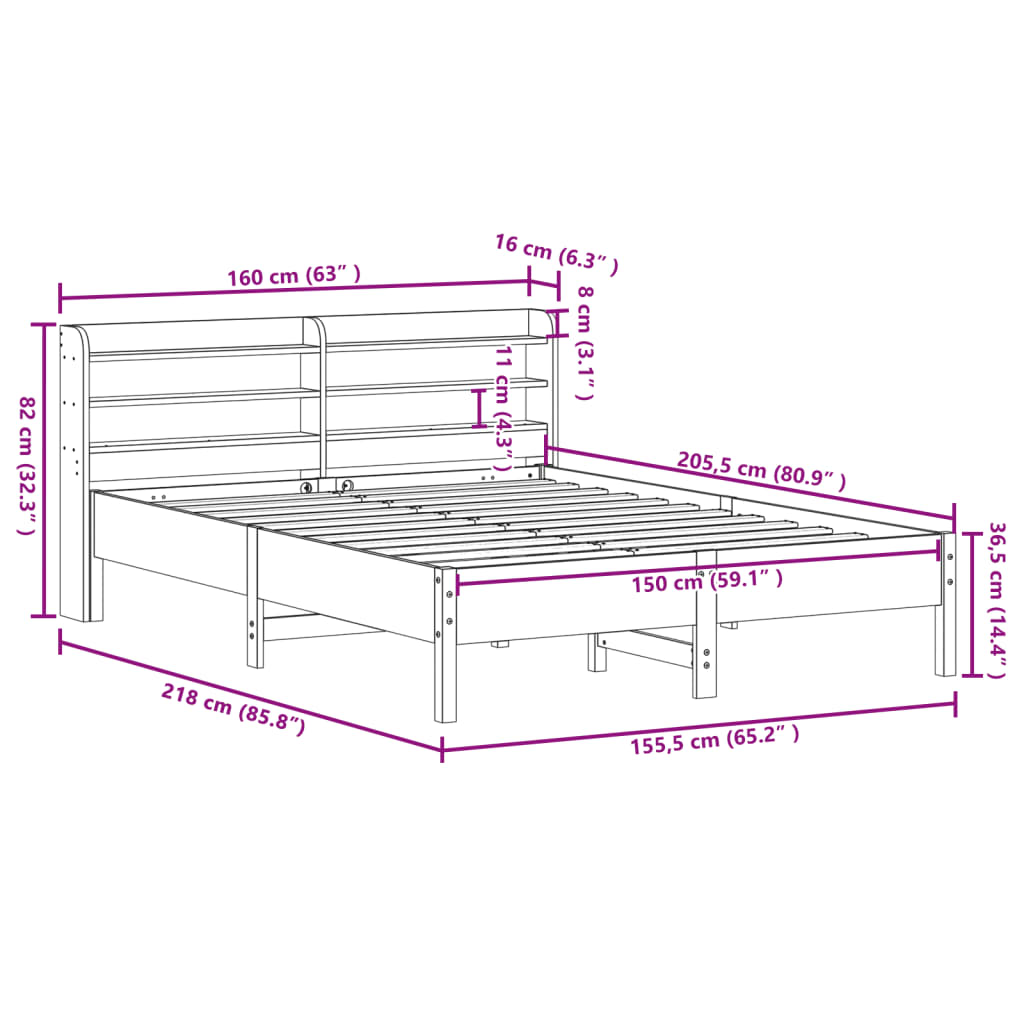 Bedframe zonder matras massief grenenhout 150x200 cm – afbeelding 12
