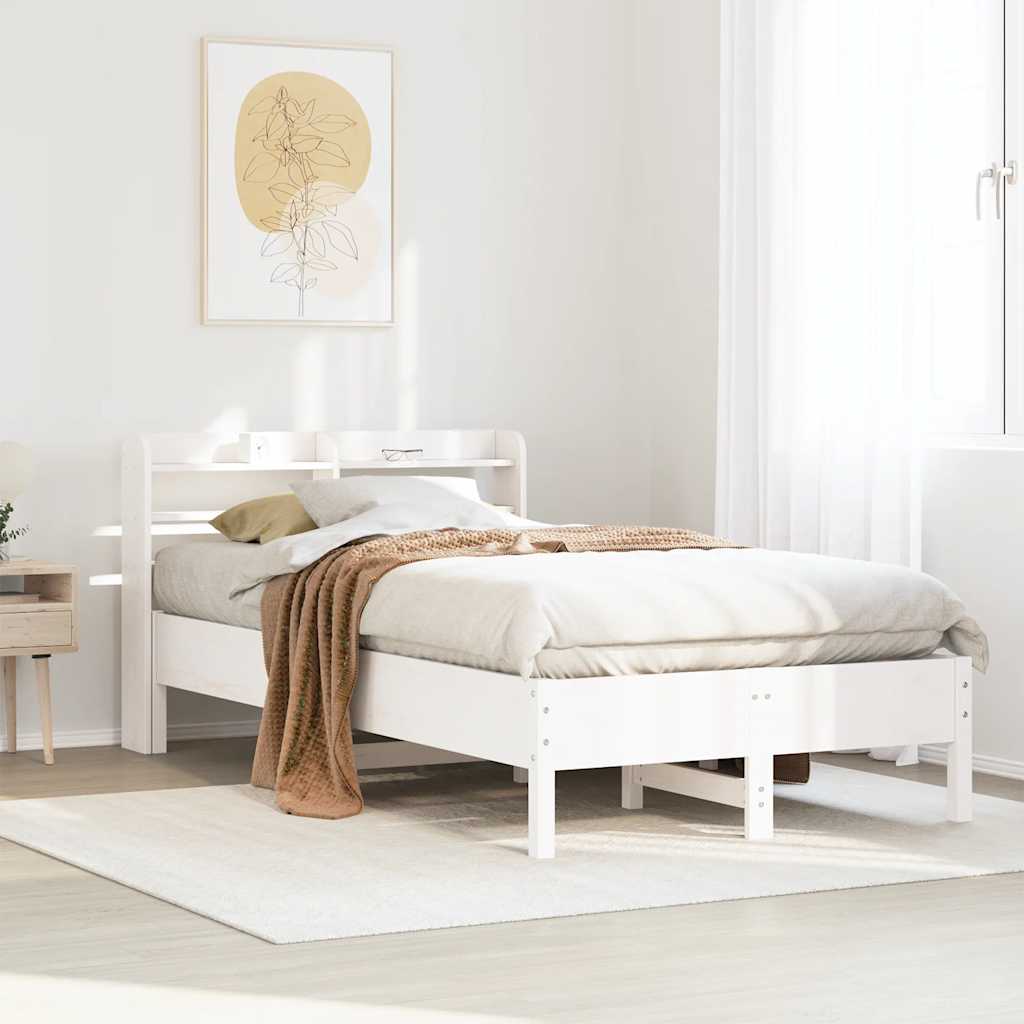 Bedframe zonder matras massief grenenhout wit 140x200 cm – afbeelding 1