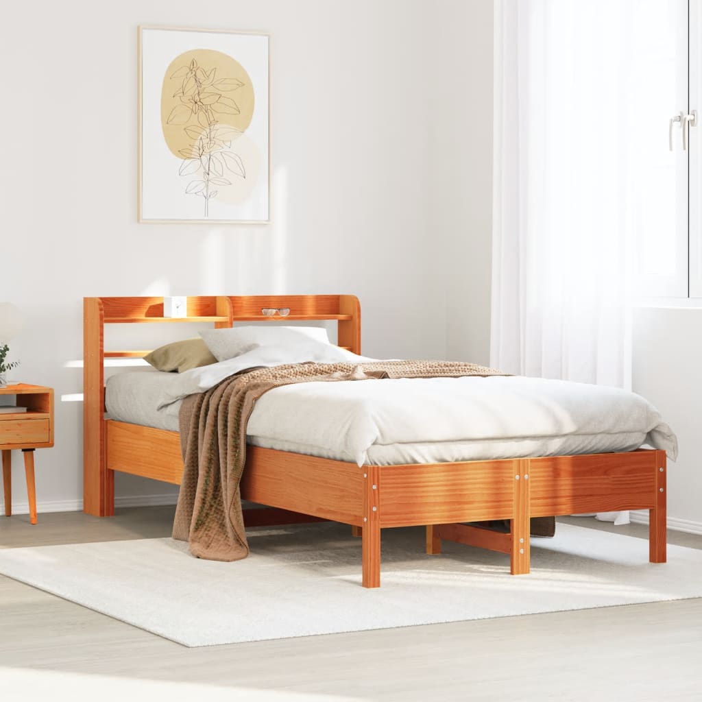 Bedframe zonder matras massief grenenhout wasbruin 75x190 cm – afbeelding 1