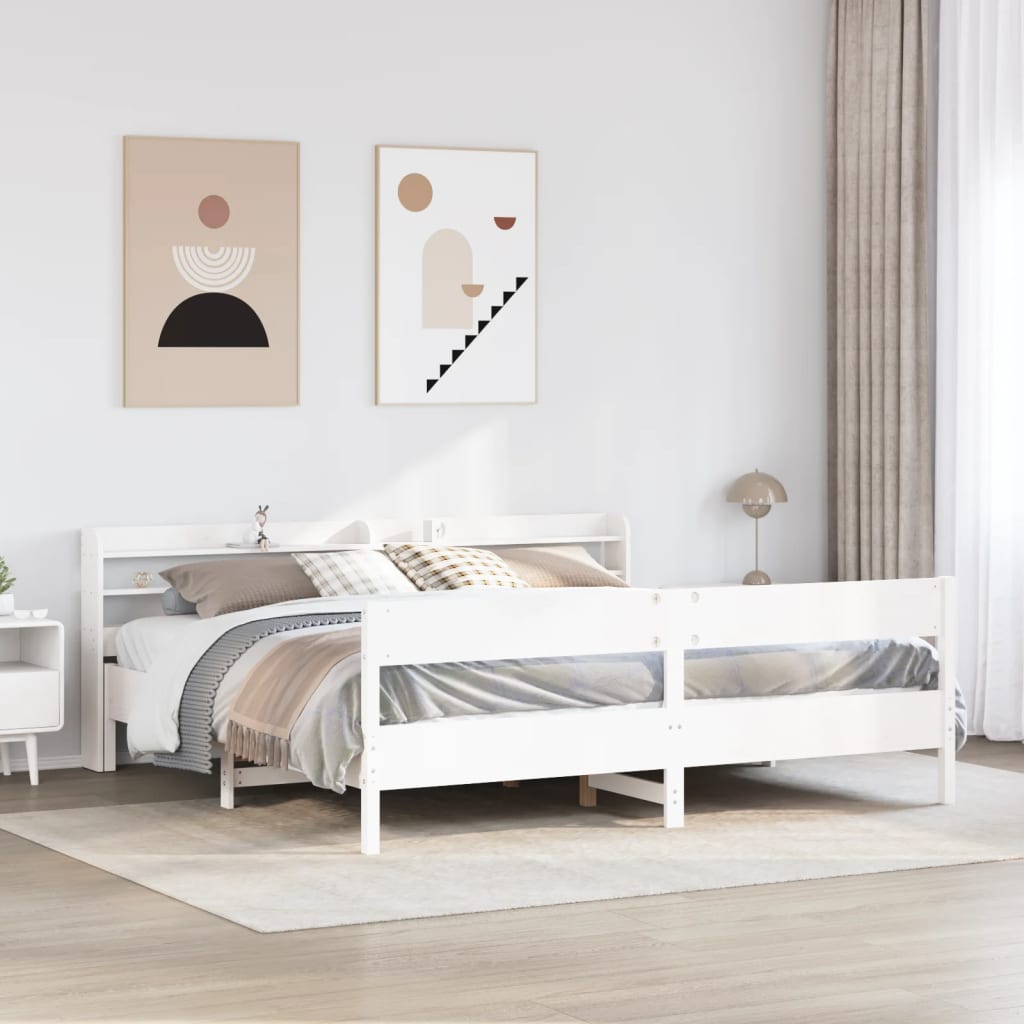 Bedframe zonder matras massief grenenhout wit 200x200 cm – afbeelding 1