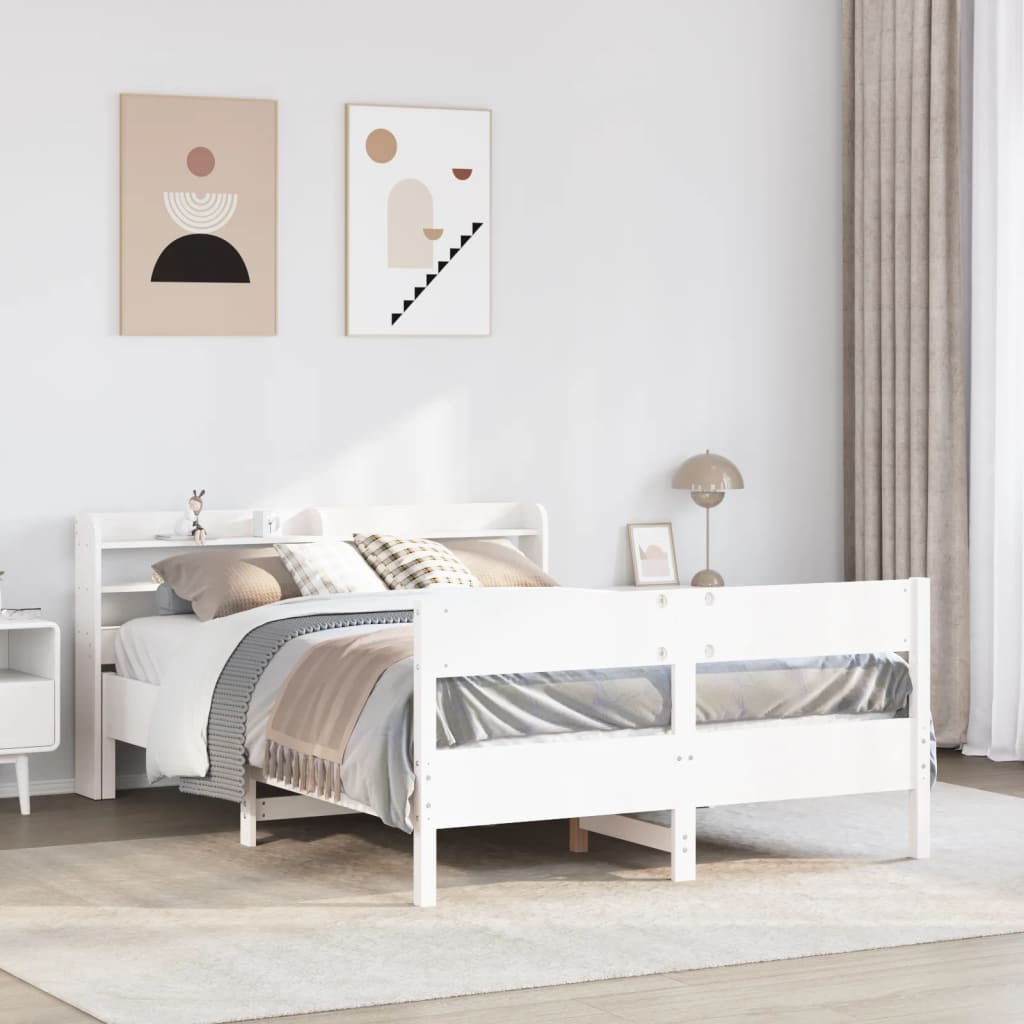 Bedframe zonder matras massief grenenhout wit 160x200 cm – afbeelding 1