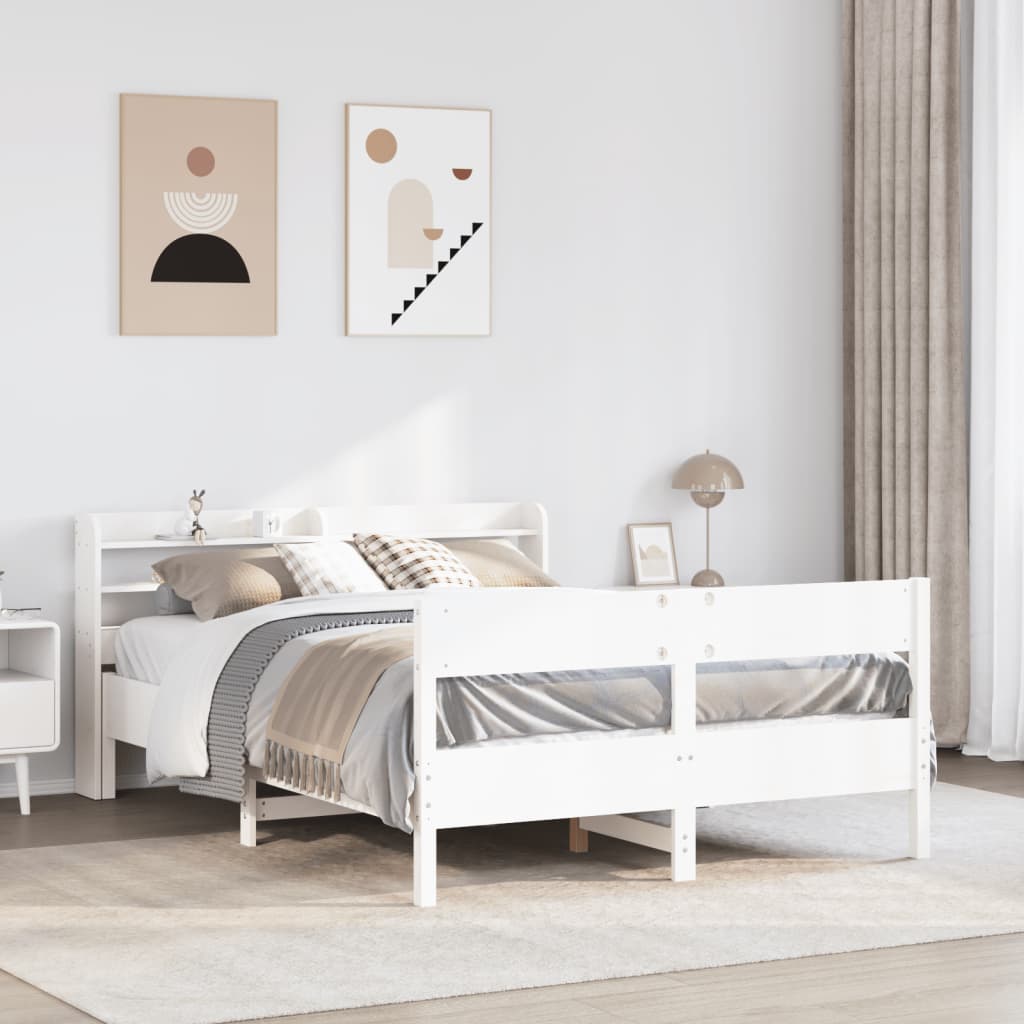 Bedframe zonder matras massief grenenhout wit 140x190 cm – afbeelding 1