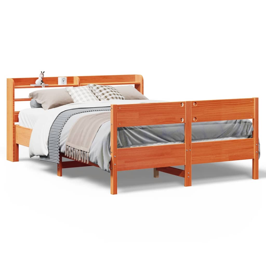Bedframe zonder matras massief grenenhout wasbruin 135x190 cm – afbeelding 2