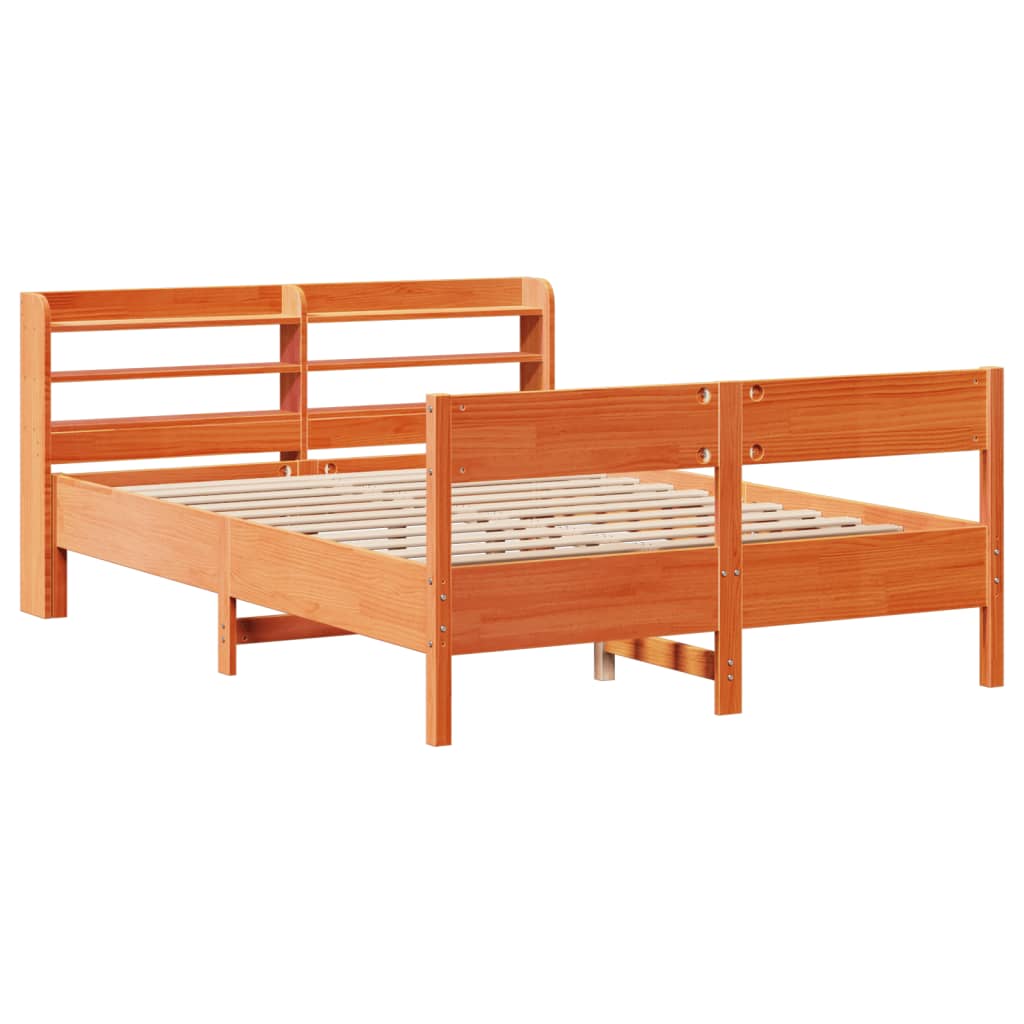 Bedframe zonder matras massief grenenhout wasbruin 135x190 cm – afbeelding 3