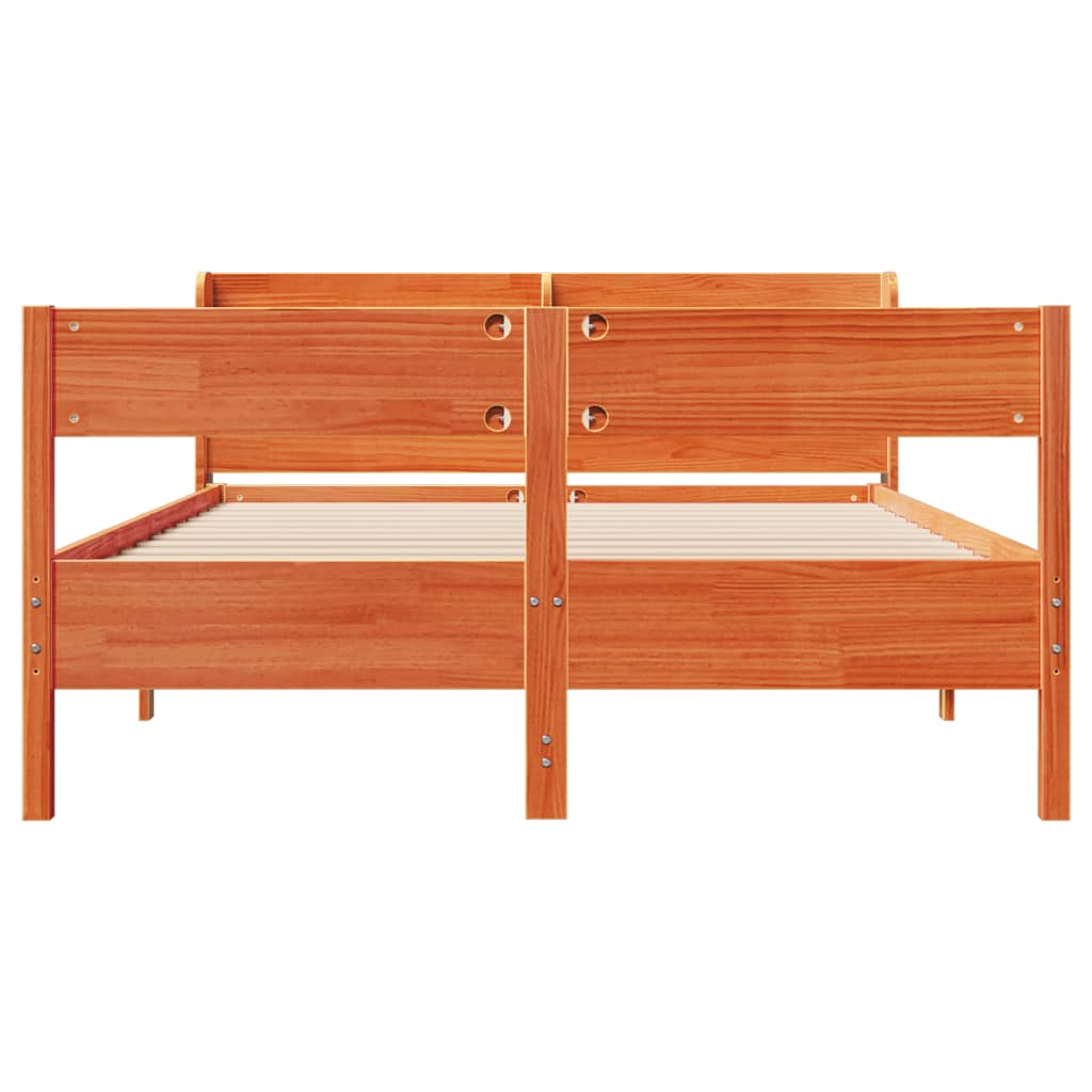 Bedframe zonder matras massief grenenhout wasbruin 135x190 cm – afbeelding 4