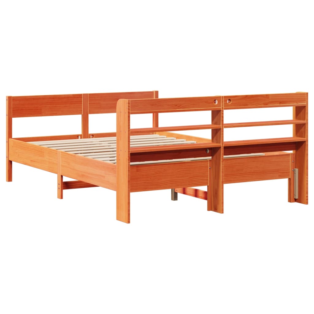 Bedframe zonder matras massief grenenhout wasbruin 135x190 cm – afbeelding 6