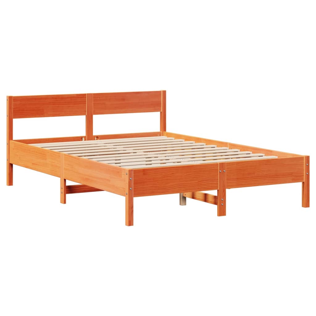 Bedframe zonder matras massief grenenhout wasbruin 135x190 cm – afbeelding 7
