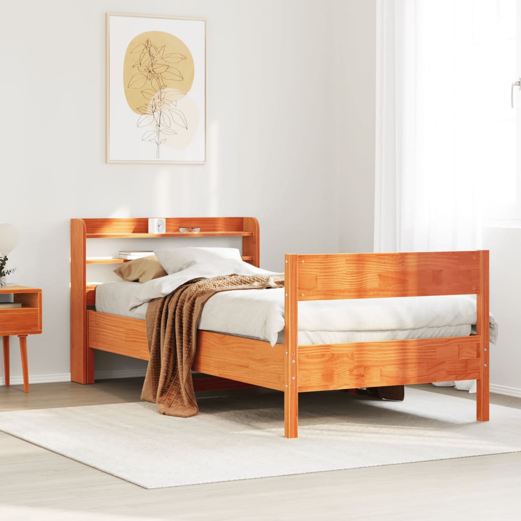 Bedframe zonder matras massief grenenhout wasbruin 75x190 cm – afbeelding 1