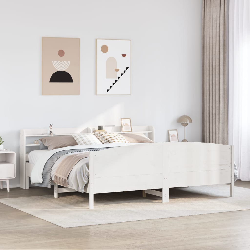 Bedframe zonder matras massief grenenhout wit 200x200 cm – afbeelding 1
