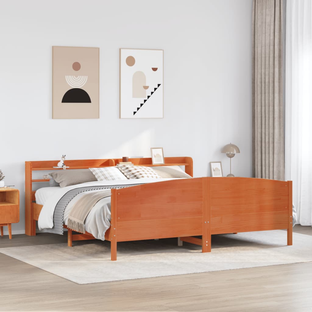 Bedframe zonder matras massief grenenhout wasbruin 200x200 cm – afbeelding 1