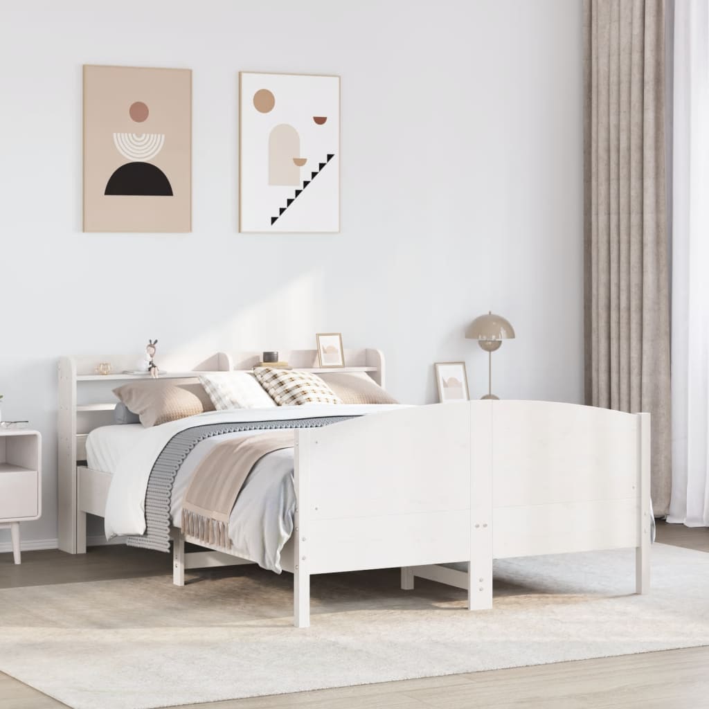 Bedframe zonder matras massief grenenhout wit 150x200 cm – afbeelding 1