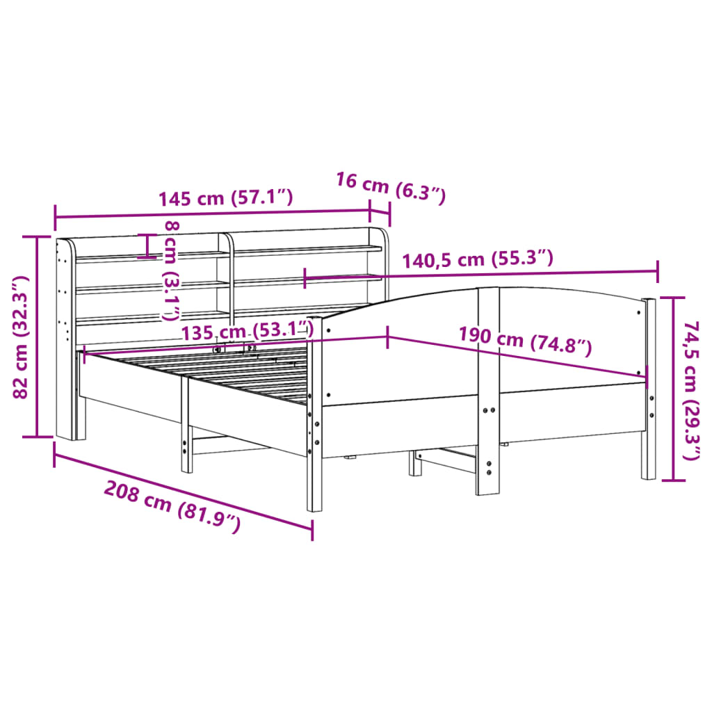 Bedframe zonder matras massief grenenhout wasbruin 135x190 cm – afbeelding 12