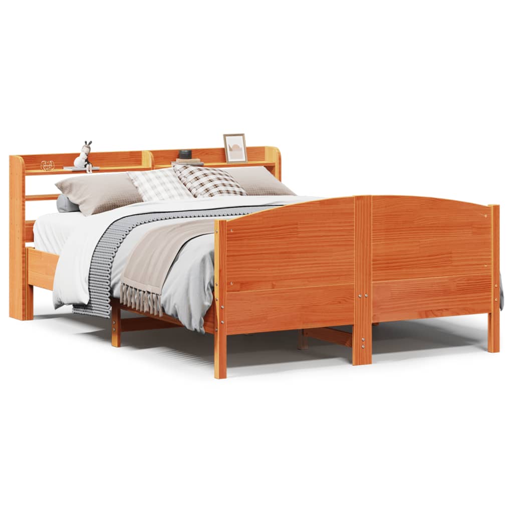 Bedframe zonder matras massief grenenhout wasbruin 135x190 cm – afbeelding 2