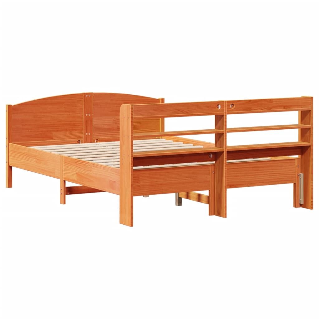Bedframe zonder matras massief grenenhout wasbruin 135x190 cm – afbeelding 6