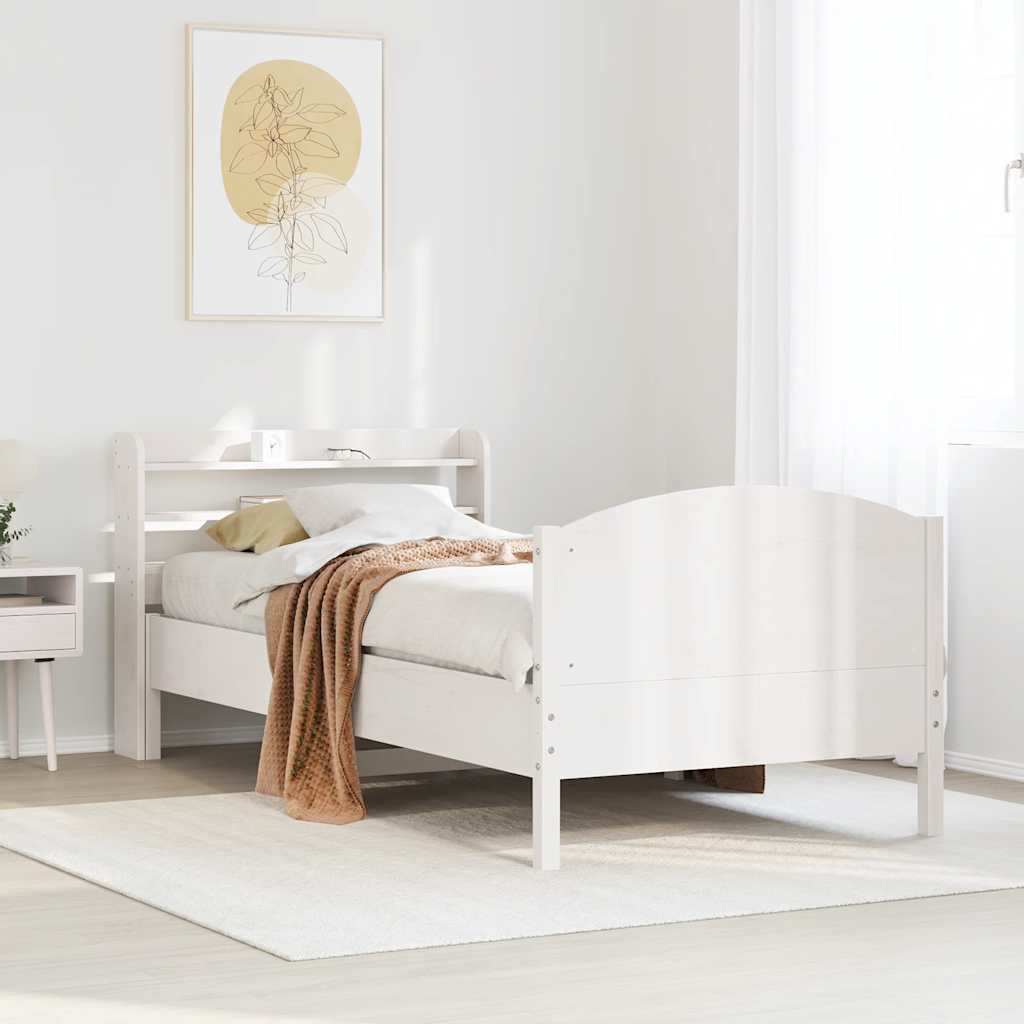 Bedframe zonder matras massief grenenhout wit 140x200 cm – afbeelding 1