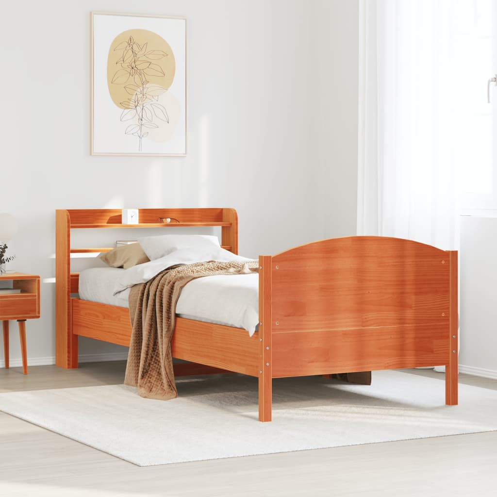 Bedframe zonder matras massief grenenhout wasbruin 100x200 cm – afbeelding 1