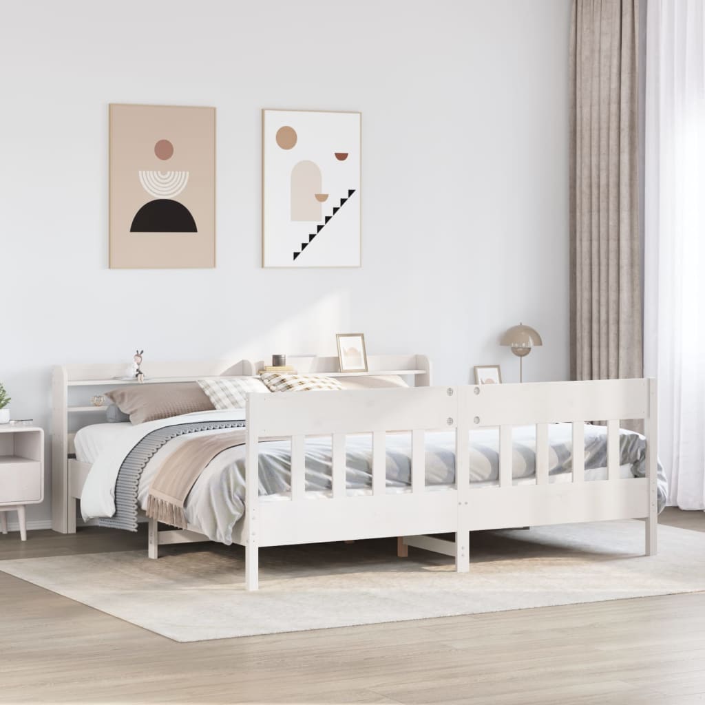 Bedframe zonder matras massief grenenhout wit 200x200 cm – afbeelding 1