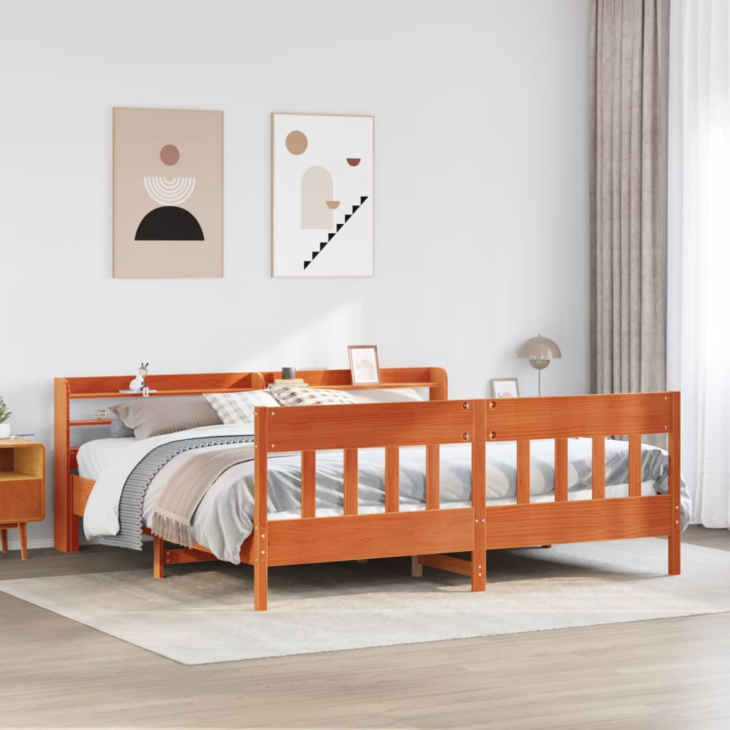 Bedframe zonder matras massief grenenhout wasbruin 200x200 cm – afbeelding 1