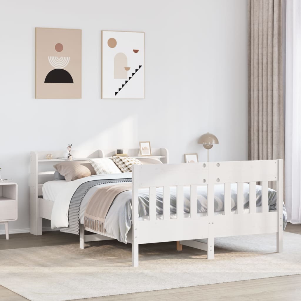 Bedframe zonder matras massief grenenhout wit 150x200 cm – afbeelding 1