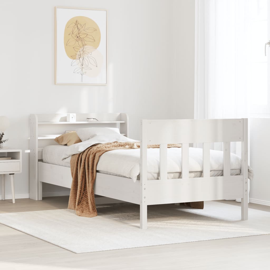 Bedframe zonder matras massief grenenhout wit 140x200 cm – afbeelding 1