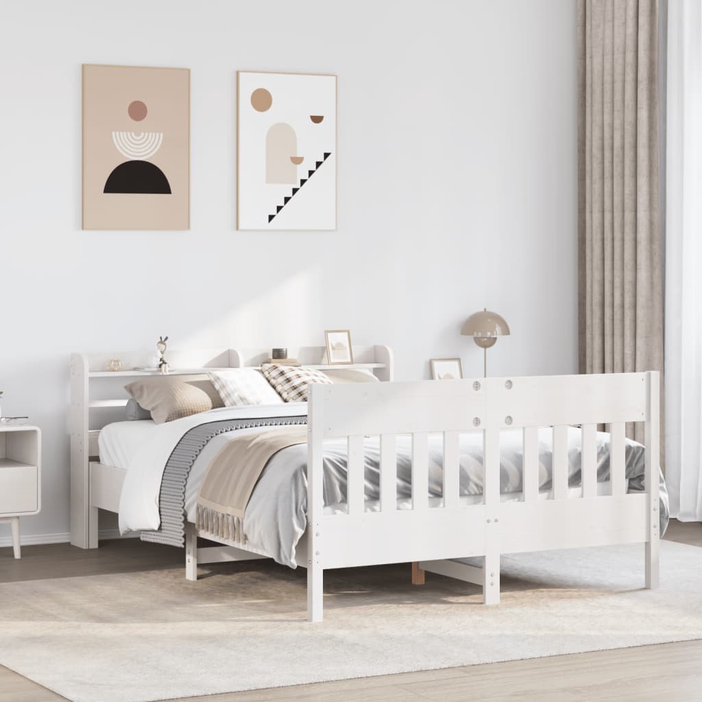 Bedframe zonder matras massief grenenhout wit 140x190 cm – afbeelding 1