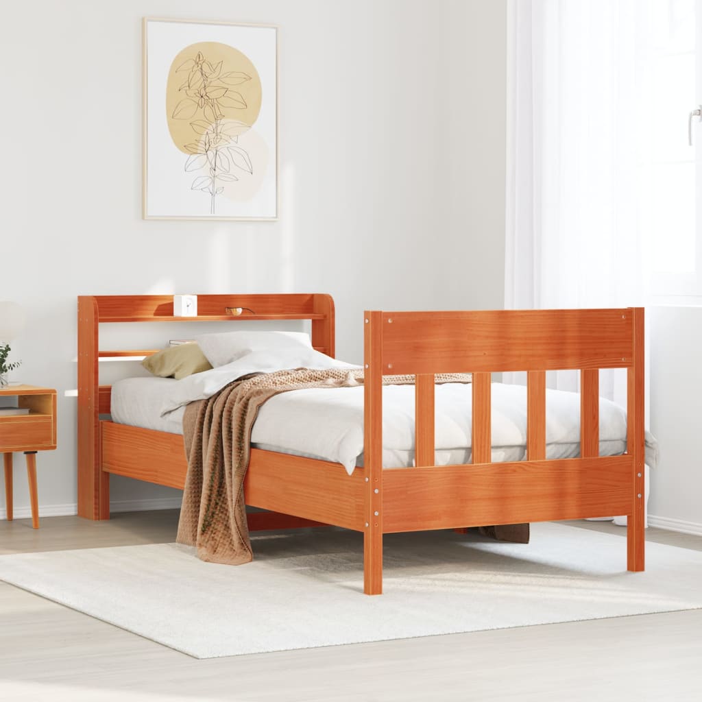 Bedframe zonder matras massief grenenhout wasbruin 75x190 cm – afbeelding 1