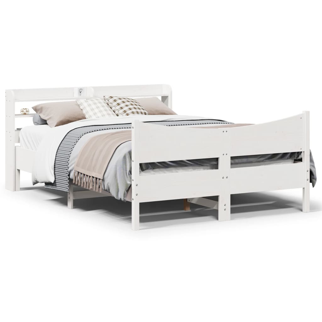 Bedframe met hoofdbord massief grenenhout wit 120x190 cm – afbeelding 1