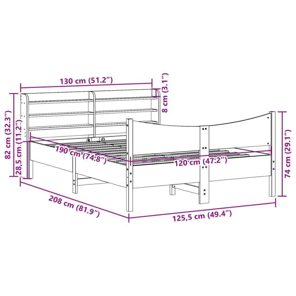 Bedframe met hoofdbord massief grenenhout wit 120x190 cm – afbeelding 11