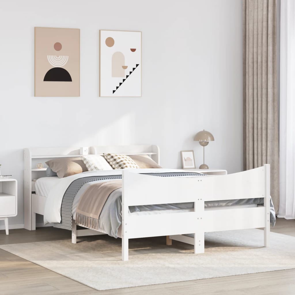 Bedframe met hoofdbord massief grenenhout wit 120x190 cm – afbeelding 3
