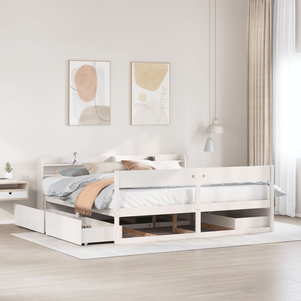 Bedframe zonder matras massief grenenhout wit 180x200 cm – afbeelding 1
