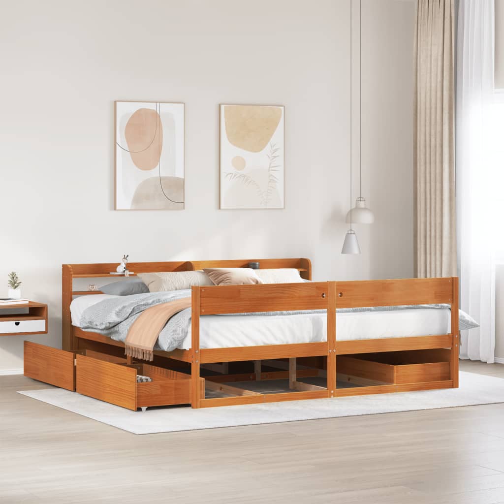 Bedframe zonder matras massief grenenhout wasbruin 180x200 cm – afbeelding 1