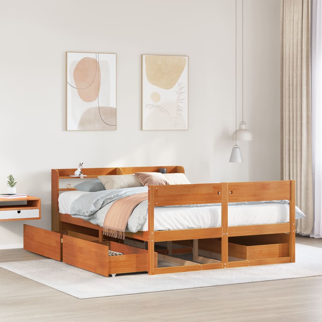 Bedframe zonder matras massief grenenhout wasbruin 160x200 cm – afbeelding 1