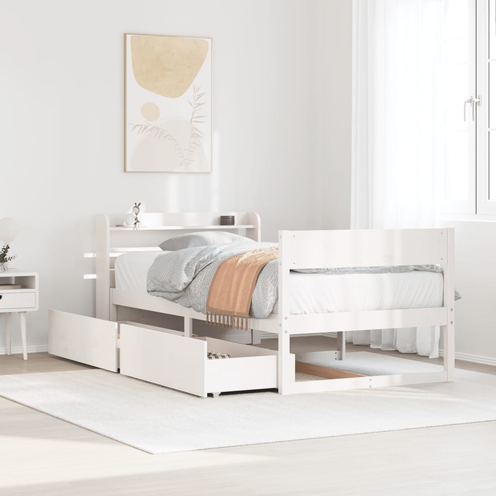 Bedframe zonder matras massief grenenhout wit 140x200 cm – afbeelding 1