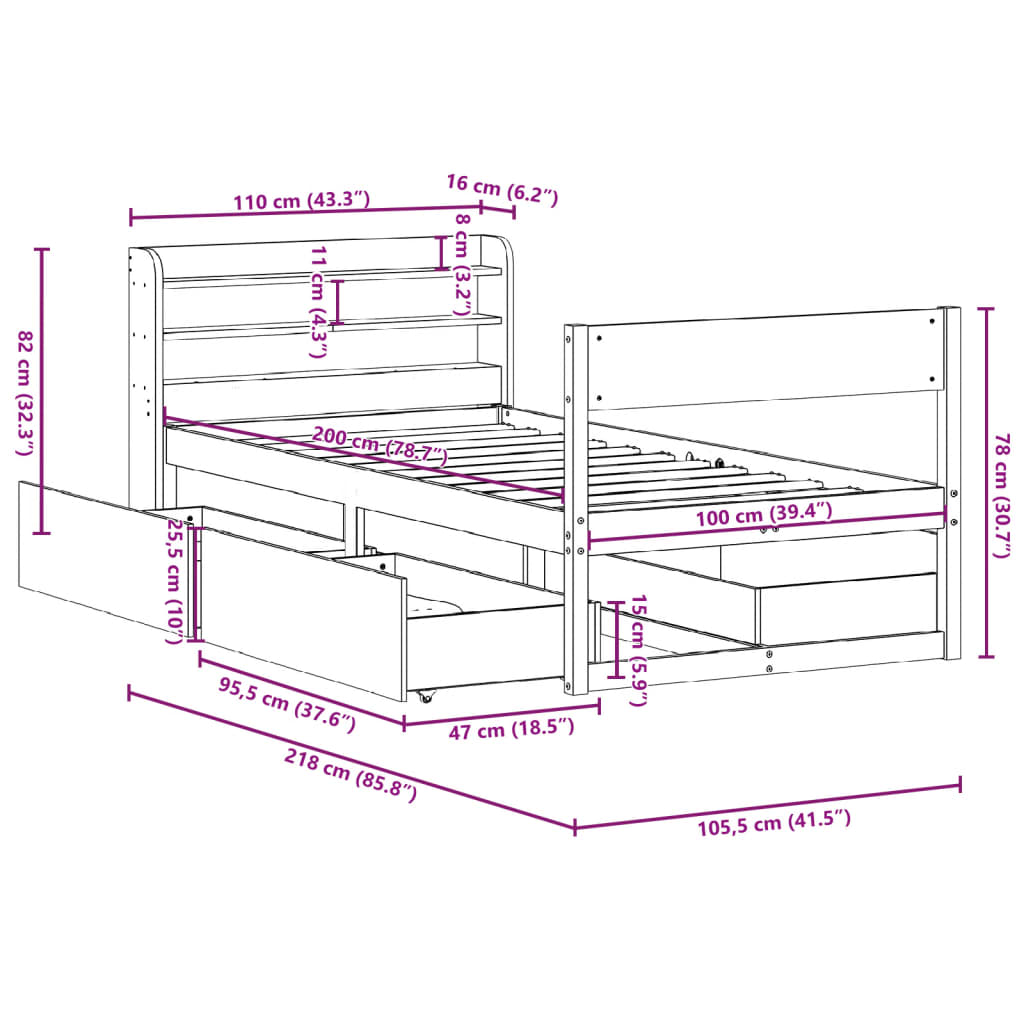 Bedframe zonder matras massief grenenhout wit 140x200 cm – afbeelding 12