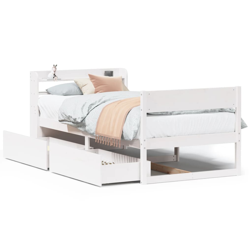 Bedframe zonder matras massief grenenhout wit 140x200 cm – afbeelding 2
