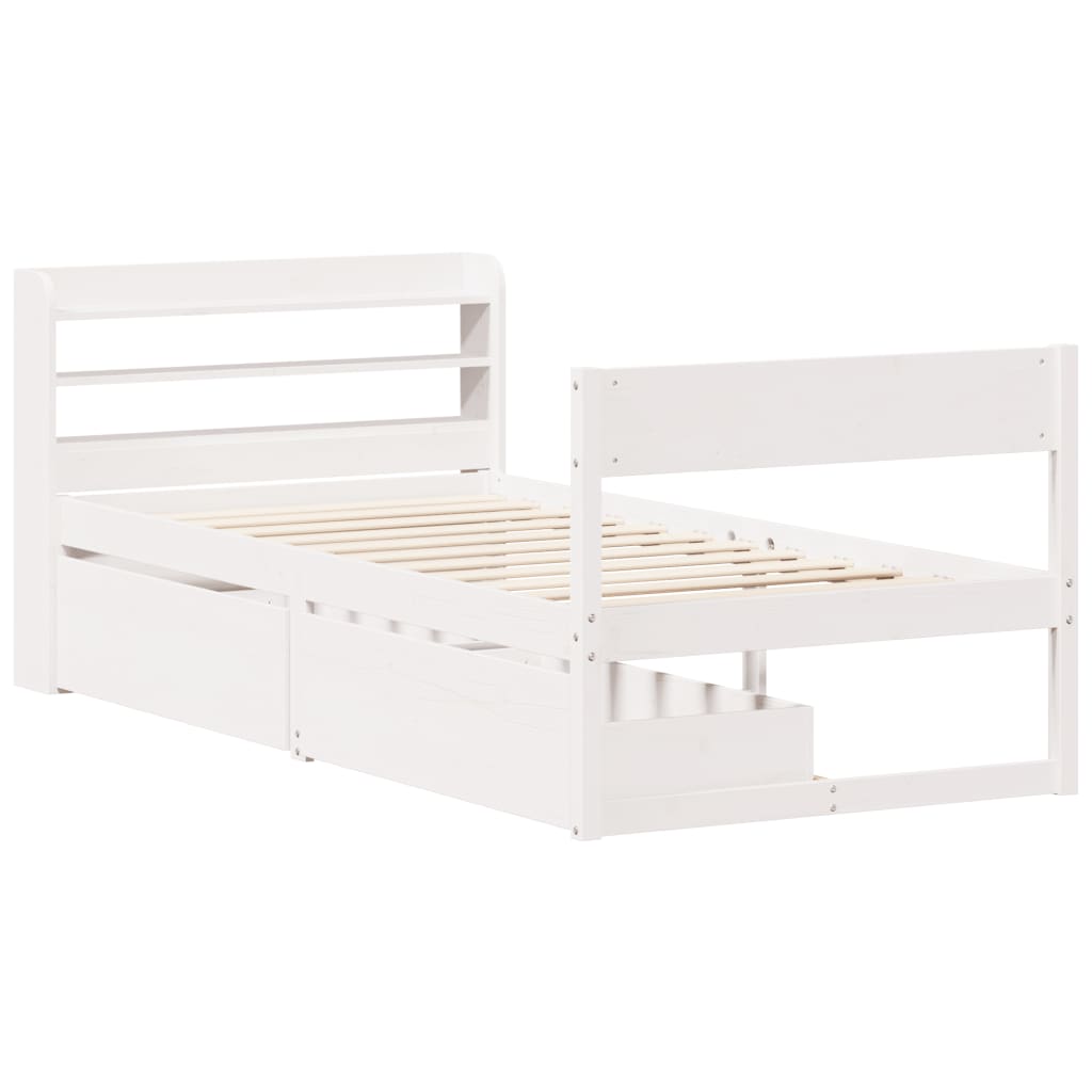 Bedframe zonder matras massief grenenhout wit 140x200 cm – afbeelding 3