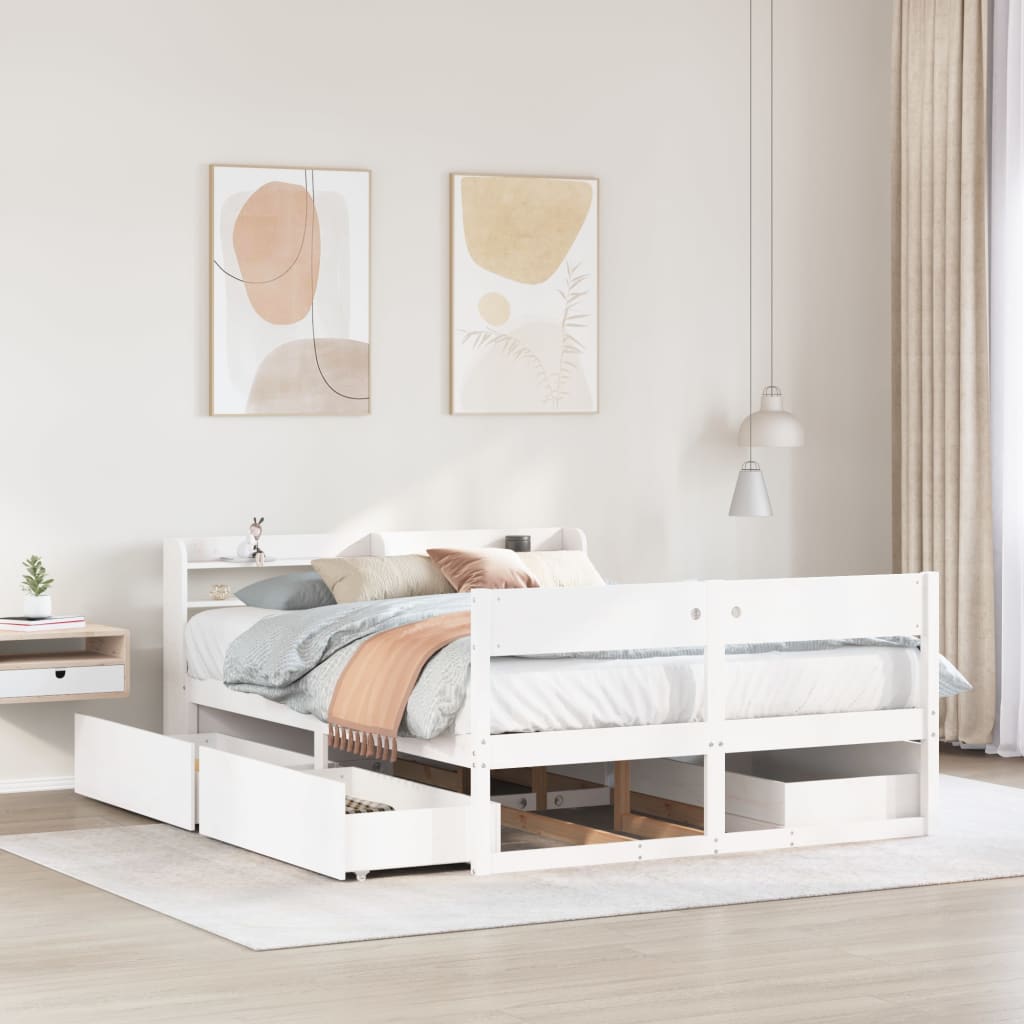 Bedframe zonder matras massief grenenhout wit 140x190 cm – afbeelding 1