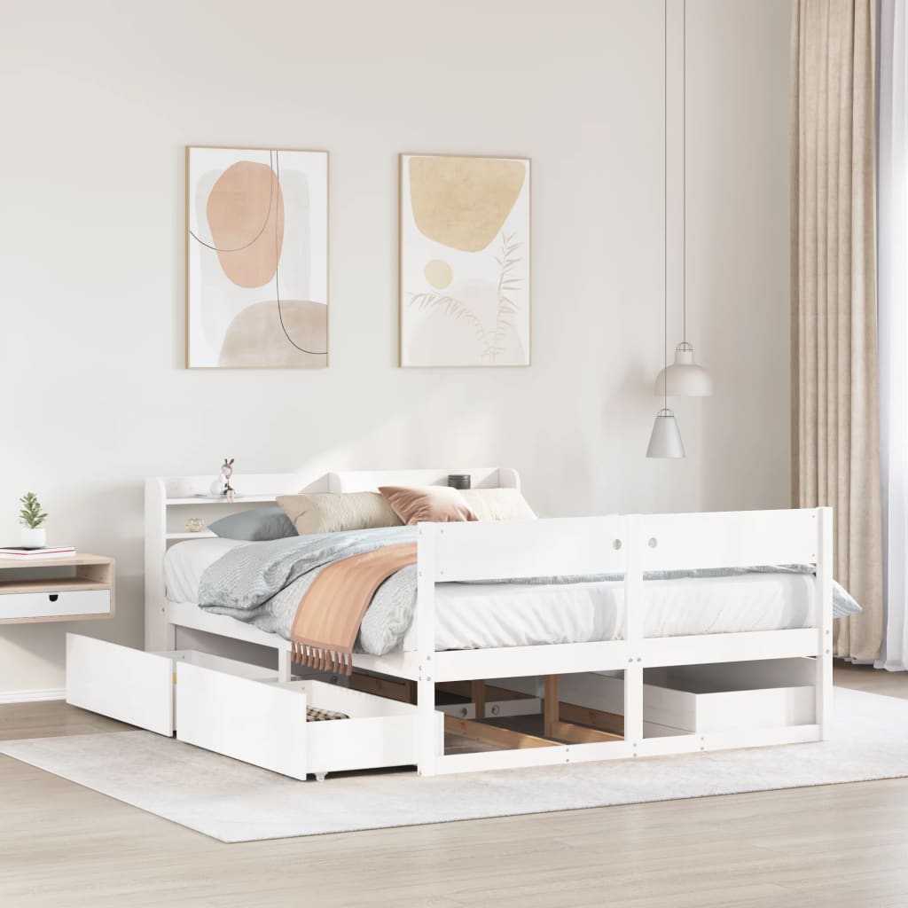 Bedframe zonder matras massief grenenhout wit 135x190 cm – afbeelding 1