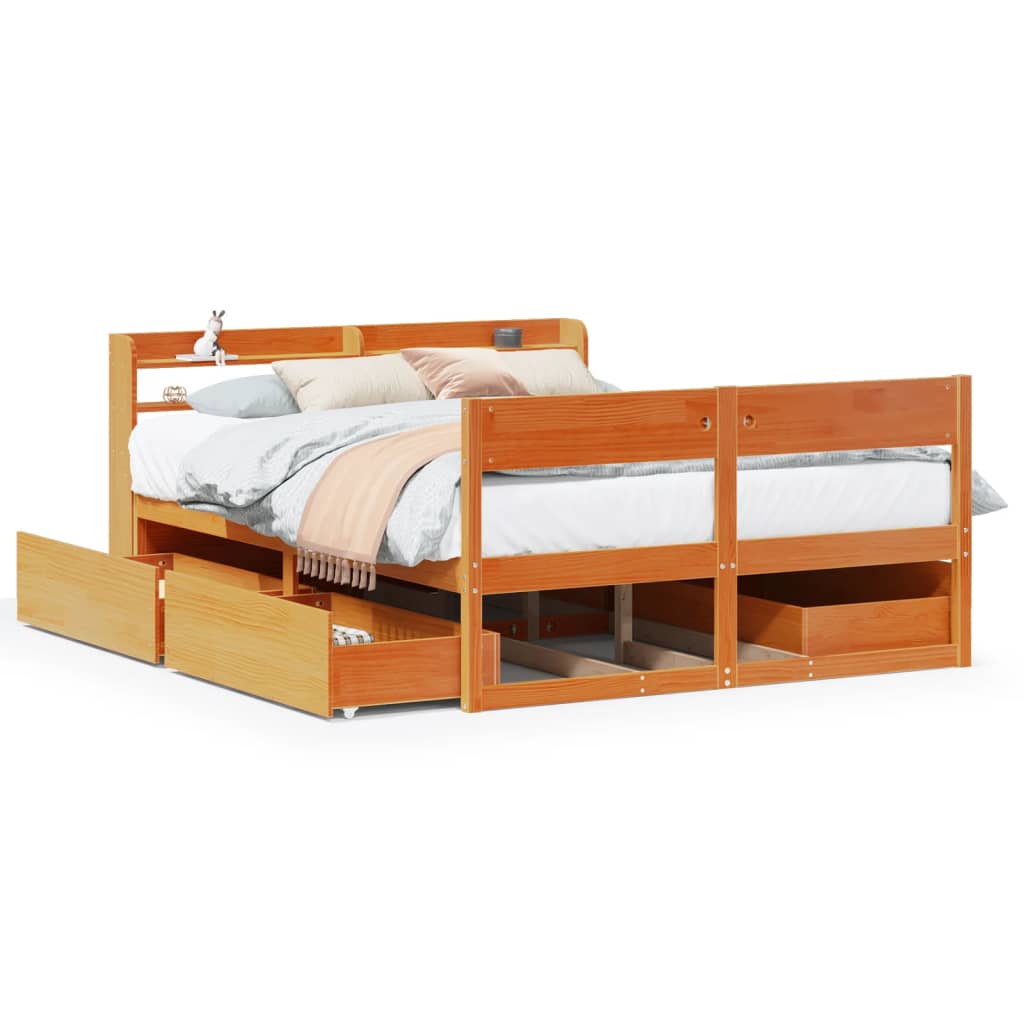 Bedframe zonder matras massief grenenhout wasbruin 135x190 cm – afbeelding 2