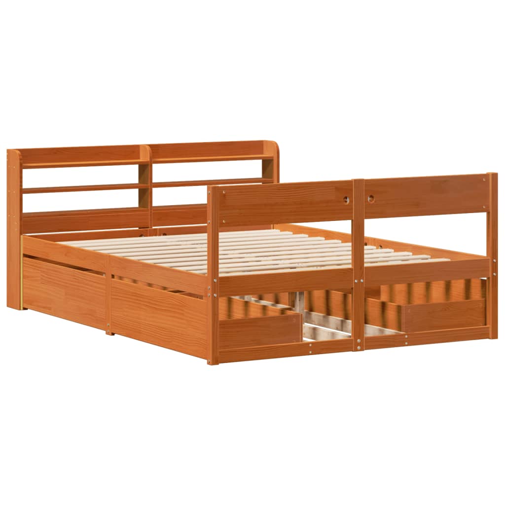 Bedframe zonder matras massief grenenhout wasbruin 135x190 cm – afbeelding 3
