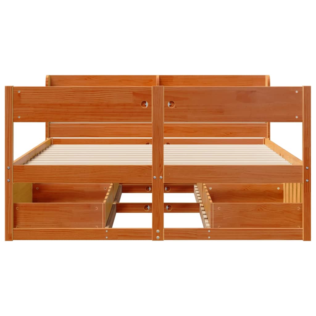 Bedframe zonder matras massief grenenhout wasbruin 135x190 cm – afbeelding 4