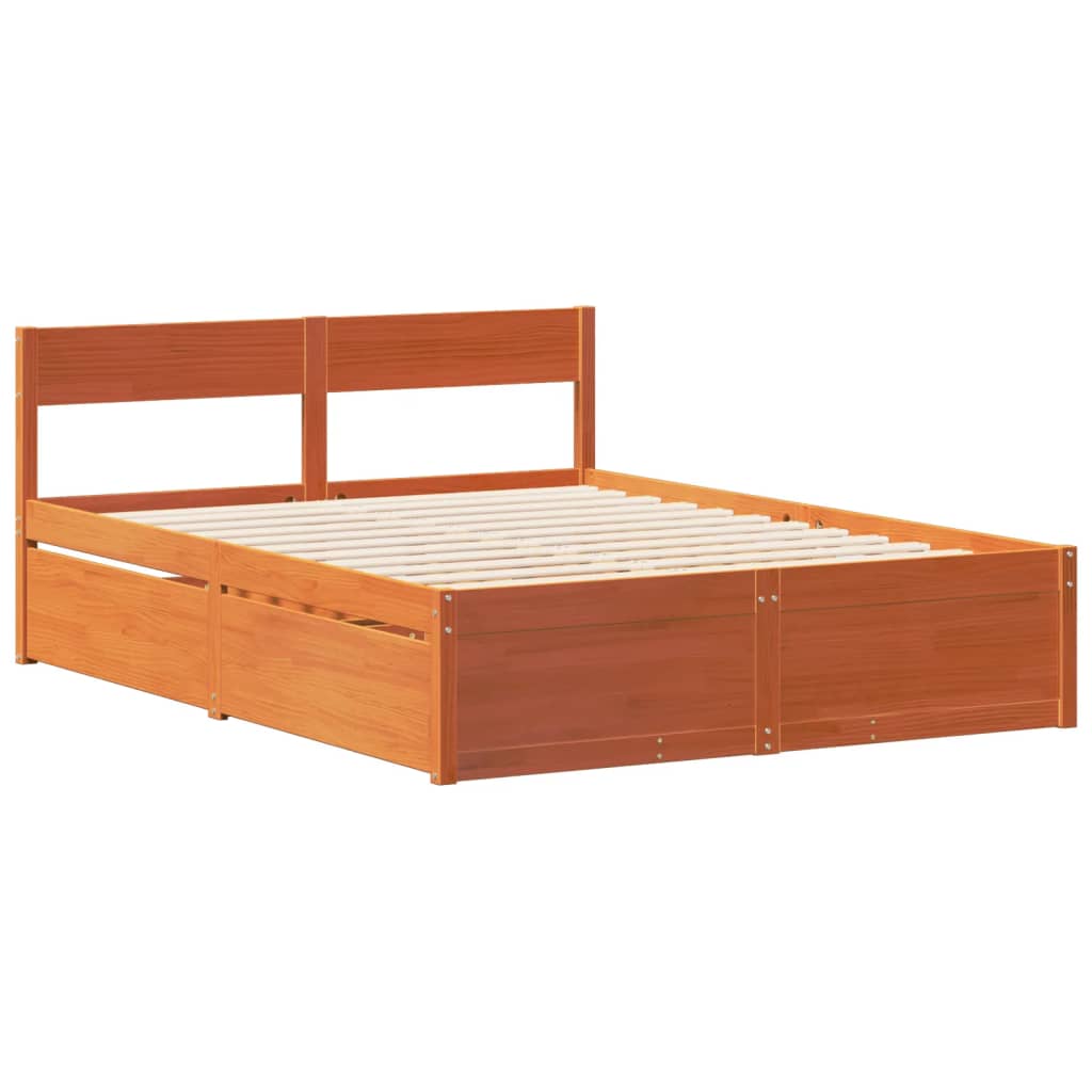 Bedframe zonder matras massief grenenhout wasbruin 135x190 cm – afbeelding 5