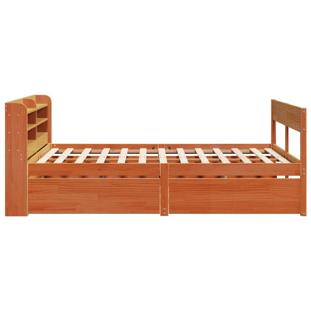 Bedframe zonder matras massief grenenhout wasbruin 135x190 cm – afbeelding 7