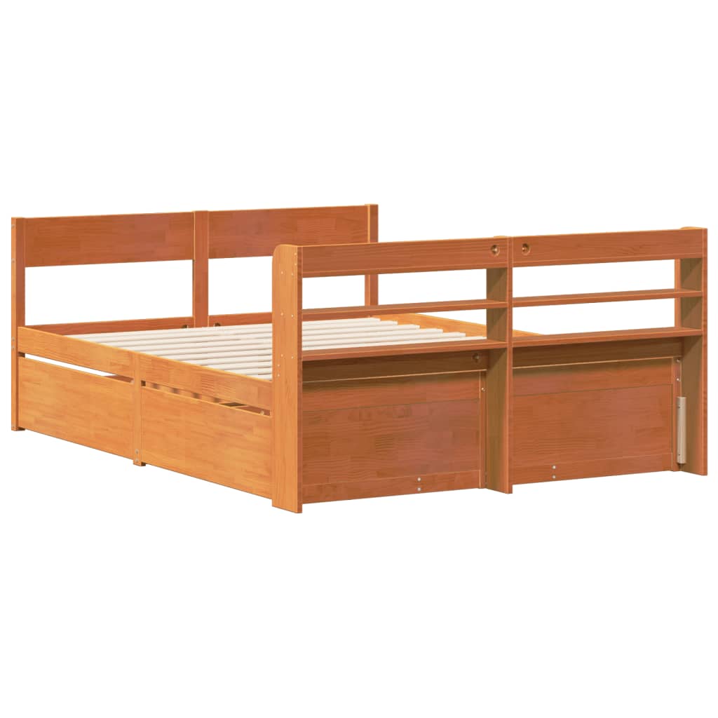 Bedframe zonder matras massief grenenhout wasbruin 135x190 cm – afbeelding 8