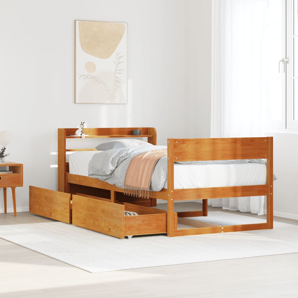 Bedframe zonder matras massief grenenhout wasbruin 75x190 cm – afbeelding 1