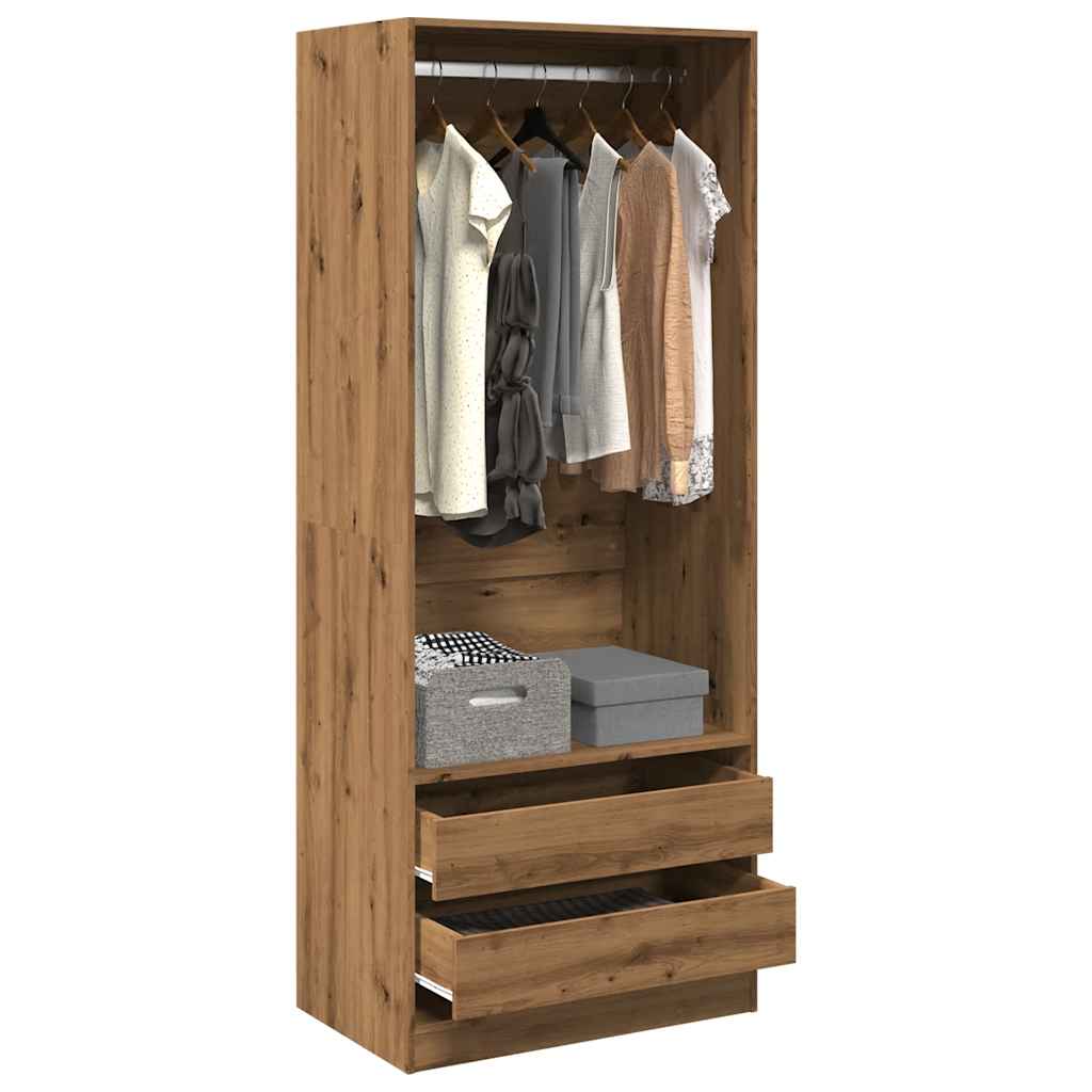 Kledingkast 80x50x200 cm bewerkt hout artisanaal eikenkleur