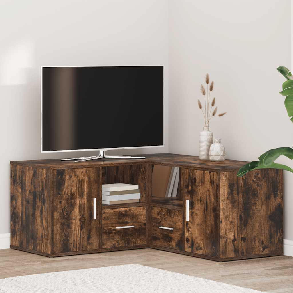 Hoekkast 160x40x45 cm bewerkt hout gerookt eikenkleurig – afbeelding 1