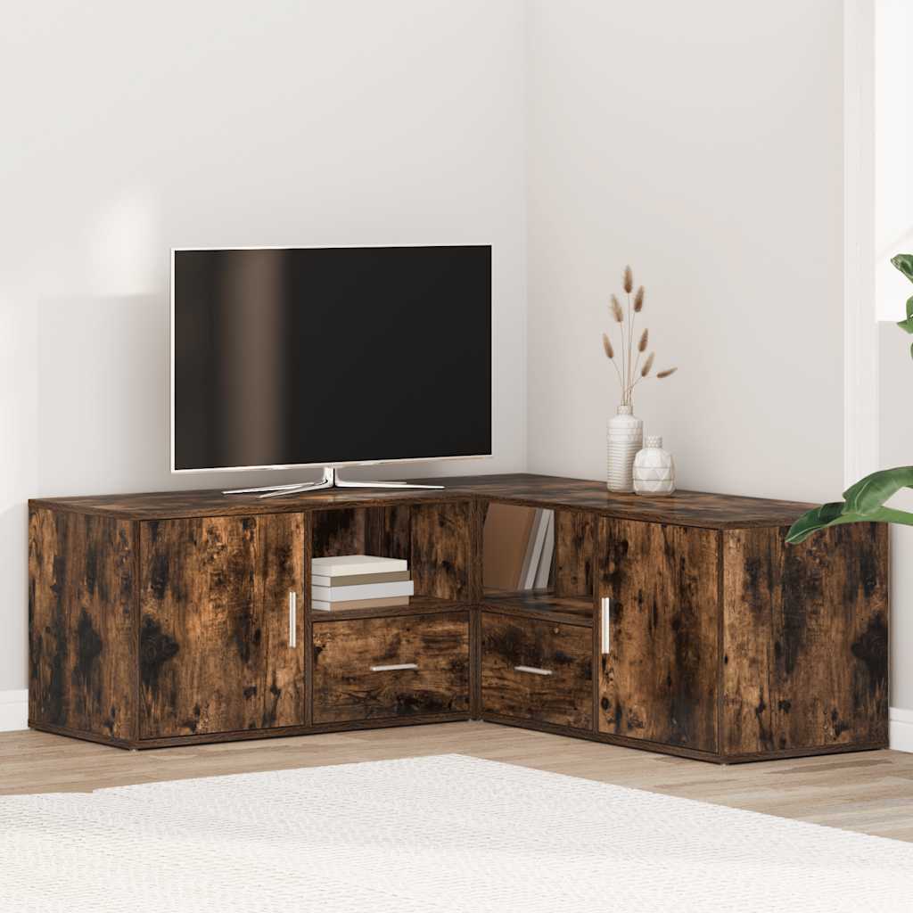 Hoekkast 200x40x45 cm bewerkt hout gerookt eikenkleurig – afbeelding 1