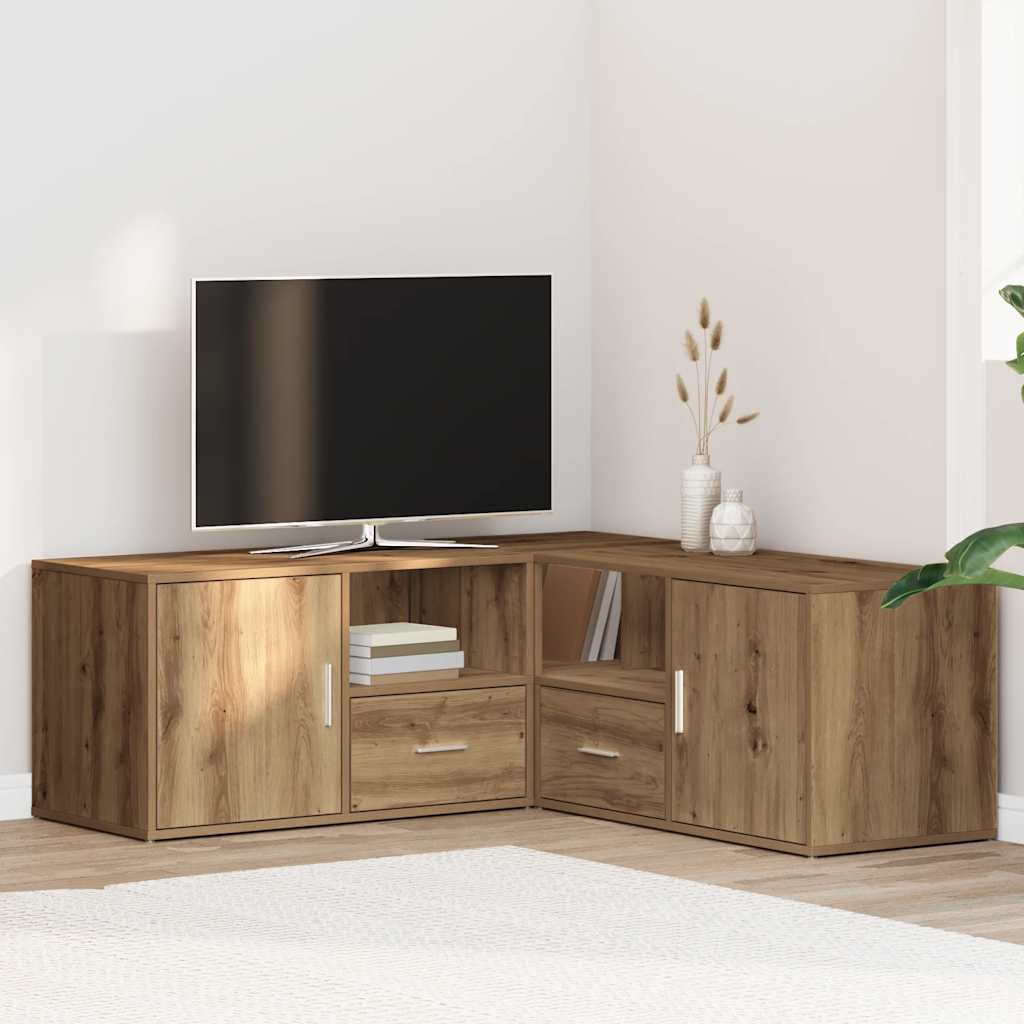 Hoekkast 200x40x45 cm bewerkt hout artisanaal eikenkleurig