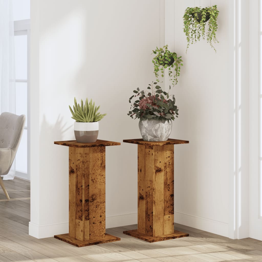 Plantenstandaards 2 st 30x30x60 cm bewerkt hout oud houtkleurig – afbeelding 3